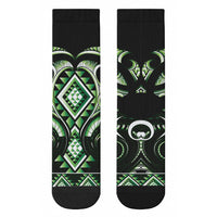 Green Ngaru Taniko With Aotearoa Maori Tattoo Crew Socks LT14 - Polynesian Pride