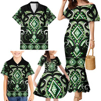 Green Ngaru Taniko With Aotearoa Maori Tattoo Family Matching Mermaid Dress and Hawaiian Shirt LT14 - Polynesian Pride
