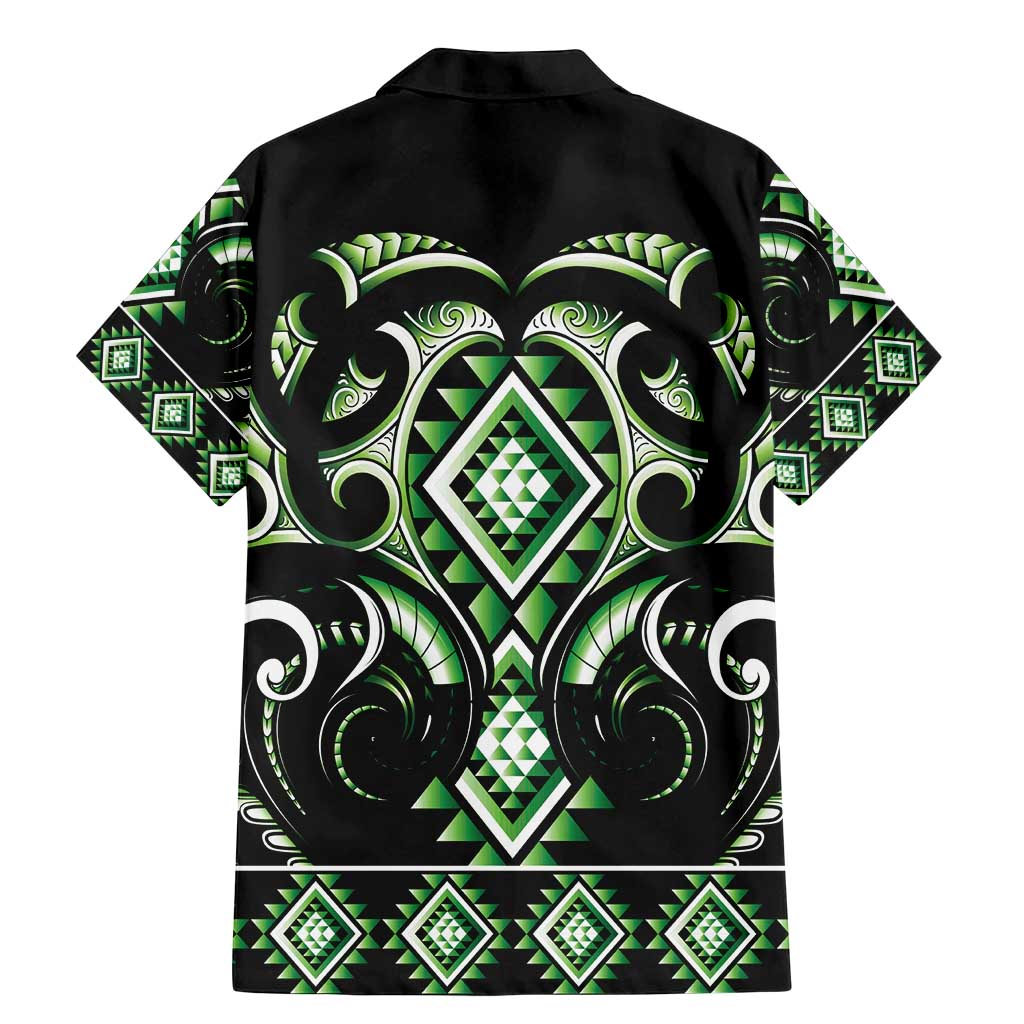 Green Ngaru Taniko With Aotearoa Maori Tattoo Family Matching Mermaid Dress and Hawaiian Shirt LT14 - Polynesian Pride