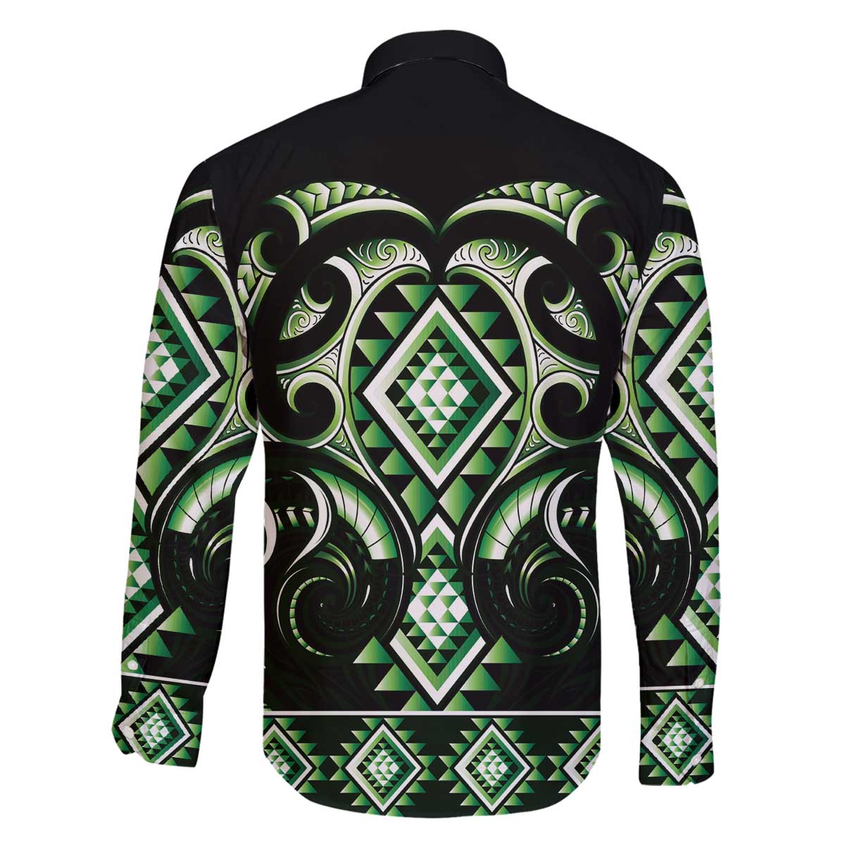 Green Ngaru Taniko With Aotearoa Maori Tattoo Family Matching Off The Shoulder Long Sleeve Dress and Hawaiian Shirt LT14 - Polynesian Pride