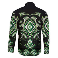 Green Ngaru Taniko With Aotearoa Maori Tattoo Family Matching Off Shoulder Maxi Dress and Hawaiian Shirt LT14 - Polynesian Pride