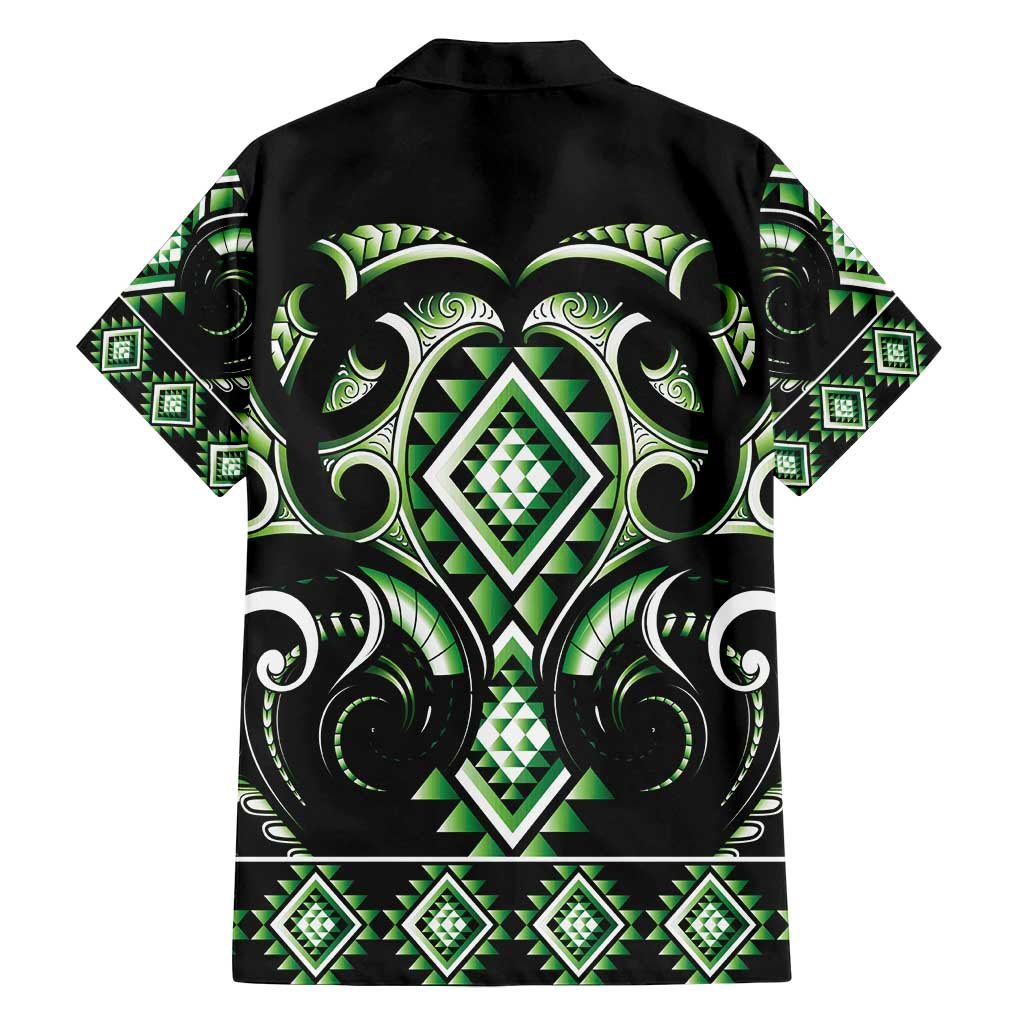Green Ngaru Taniko With Aotearoa Maori Tattoo Family Matching Off Shoulder Short Dress and Hawaiian Shirt LT14 - Polynesian Pride