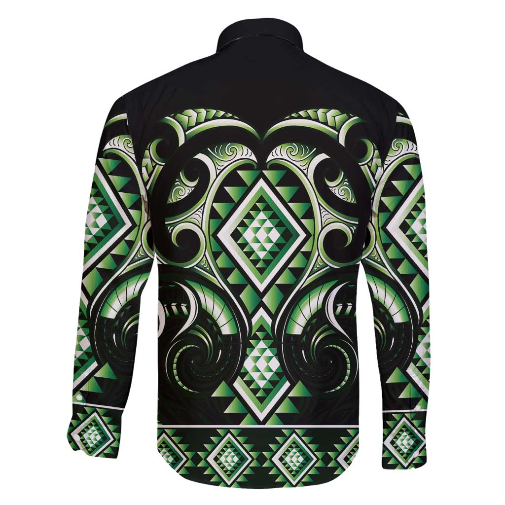 Green Ngaru Taniko With Aotearoa Maori Tattoo Family Matching Tank Maxi Dress and Hawaiian Shirt LT14 - Polynesian Pride