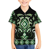 Green Ngaru Taniko With Aotearoa Maori Tattoo Family Matching Tank Maxi Dress and Hawaiian Shirt LT14 Son's Shirt Green - Polynesian Pride