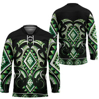 Green Ngaru Taniko With Aotearoa Maori Tattoo Hockey Jersey - Polynesian Pride