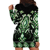 Green Ngaru Taniko With Aotearoa Maori Tattoo Hoodie Dress LT14 - Polynesian Pride