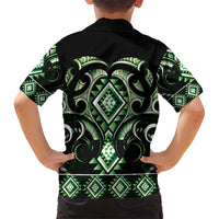 Green Ngaru Taniko With Aotearoa Maori Tattoo Kid Hawaiian Shirt