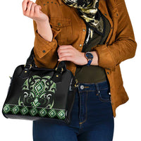 Green Ngaru Taniko With Aotearoa Maori Tattoo Shoulder Handbag