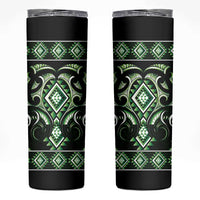 Green Ngaru Taniko With Aotearoa Maori Tattoo Skinny Tumbler LT14 Green - Polynesian Pride