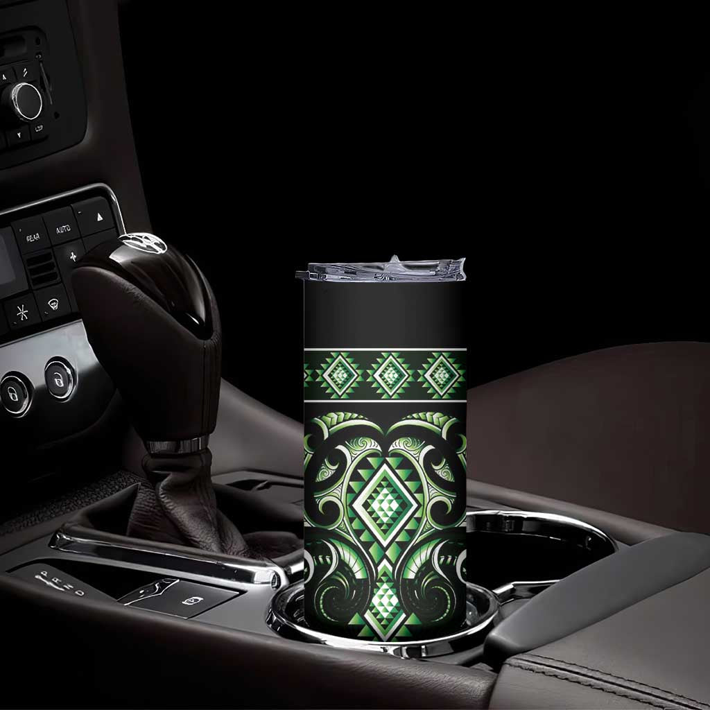Green Ngaru Taniko With Aotearoa Maori Tattoo Skinny Tumbler LT14 - Polynesian Pride