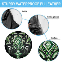 Green Ngaru Taniko With Aotearoa Maori Tattoo Spare Tire Cover
