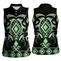 Green Ngaru Taniko With Aotearoa Maori Tattoo Women Sleeveless Polo Shirt LT14 - Polynesian Pride