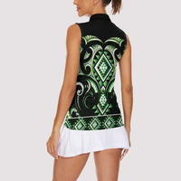 Green Ngaru Taniko With Aotearoa Maori Tattoo Women Sleeveless Polo Shirt LT14 - Polynesian Pride