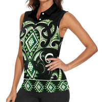 Green Ngaru Taniko With Aotearoa Maori Tattoo Women Sleeveless Polo Shirt LT14 - Polynesian Pride