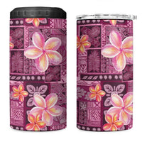 Pink Hawaii Plumeria With Tropical Flowers Motifs 4 in 1 Can Cooler Tumbler LT14 One Size: 16 oz Pink - Polynesian Pride