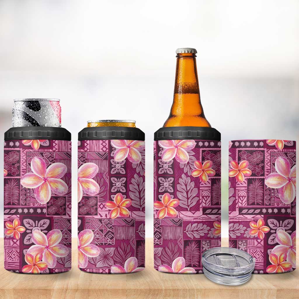 Pink Hawaii Plumeria With Tropical Flowers Motifs 4 in 1 Can Cooler Tumbler LT14 - Polynesian Pride