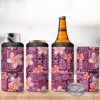 Pink Hawaii Plumeria With Tropical Flowers Motifs 4 in 1 Can Cooler Tumbler LT14 - Polynesian Pride