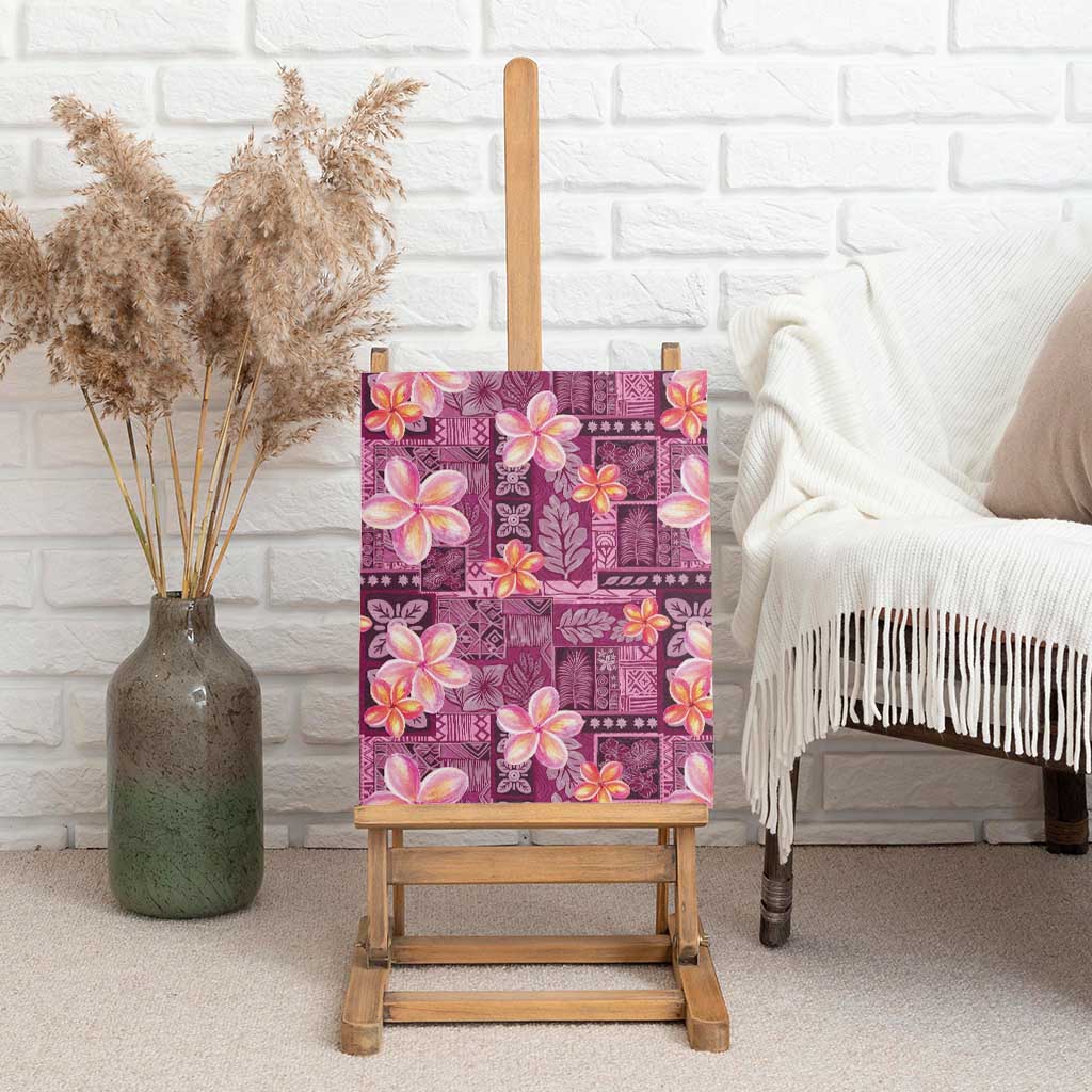 Pink Hawaii Plumeria With Tropical Flowers Motifs Canvas Wall Art