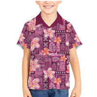 Pink Hawaii Plumeria With Tropical Flowers Motifs Family Matching Mermaid Dress and Hawaiian Shirt LT14 Son's Shirt Pink - Polynesian Pride