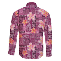 Pink Hawaii Plumeria With Tropical Flowers Motifs Family Matching Off The Shoulder Long Sleeve Dress and Hawaiian Shirt
