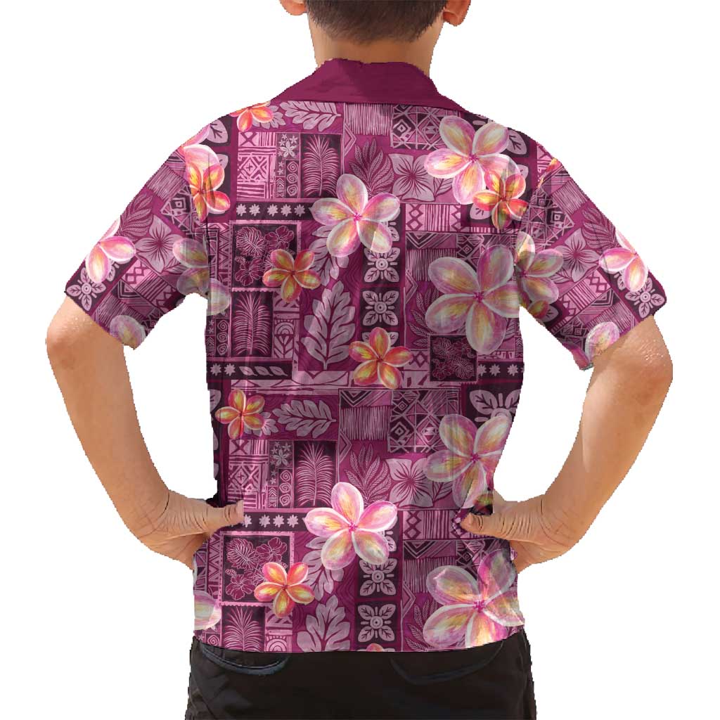 Pink Hawaii Plumeria With Tropical Flowers Motifs Family Matching Off Shoulder Maxi Dress and Hawaiian Shirt LT14 - Polynesian Pride