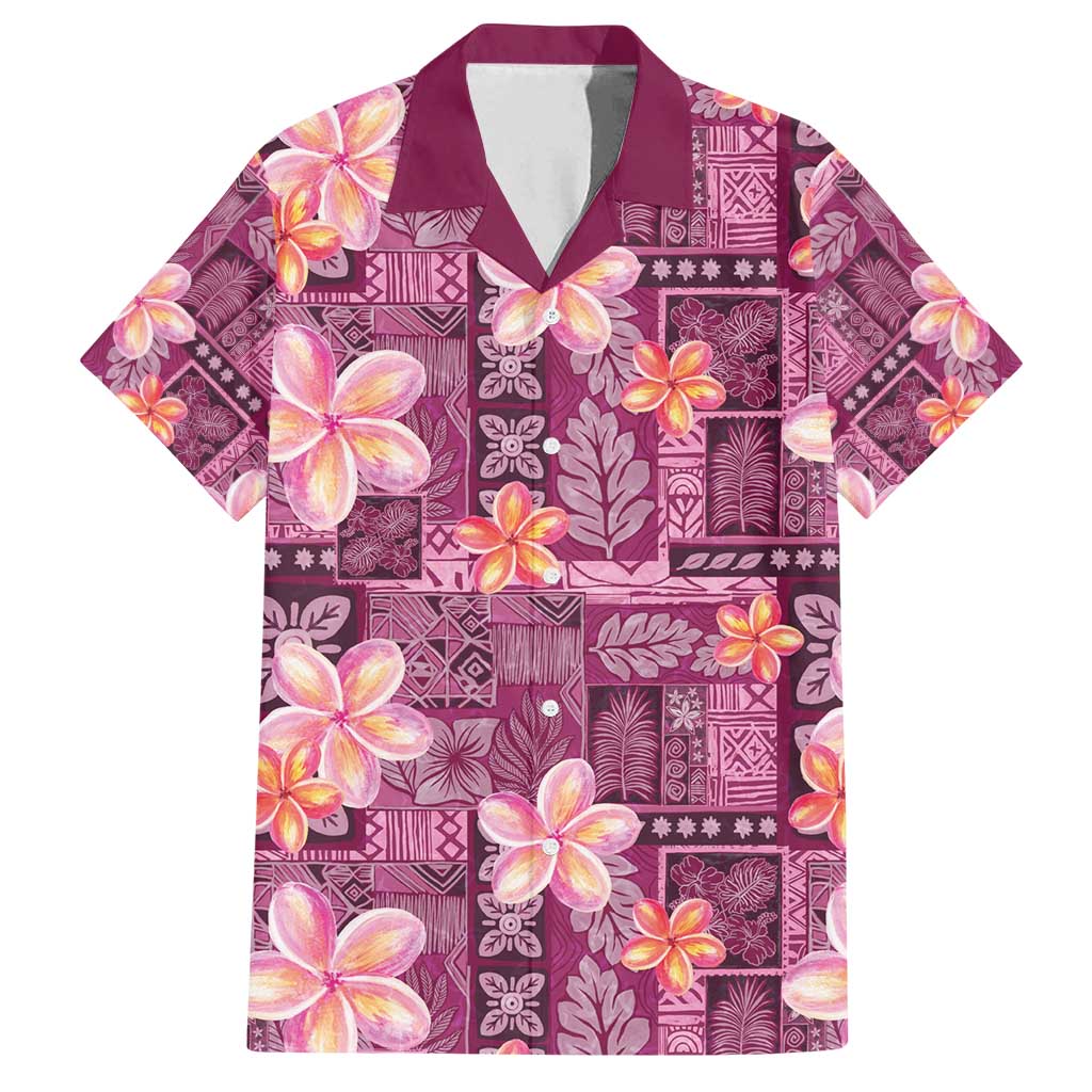 Pink Hawaii Plumeria With Tropical Flowers Motifs Family Matching Off Shoulder Maxi Dress and Hawaiian Shirt LT14 Dad's Shirt - Short Sleeve Pink - Polynesian Pride