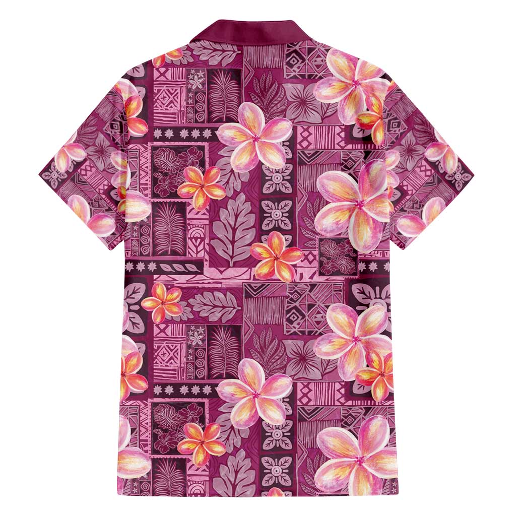 Pink Hawaii Plumeria With Tropical Flowers Motifs Family Matching Off Shoulder Maxi Dress and Hawaiian Shirt LT14 - Polynesian Pride