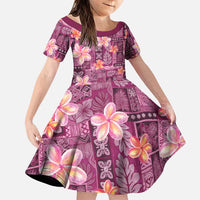 Pink Hawaii Plumeria With Tropical Flowers Motifs Family Matching Puletasi and Hawaiian Shirt LT14 Daughter's Dress Pink - Polynesian Pride