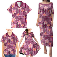 Pink Hawaii Plumeria With Tropical Flowers Motifs Family Matching Puletasi and Hawaiian Shirt LT14 - Polynesian Pride