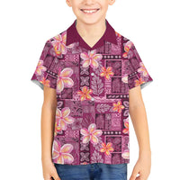Pink Hawaii Plumeria With Tropical Flowers Motifs Family Matching Puletasi and Hawaiian Shirt LT14 Son's Shirt Pink - Polynesian Pride