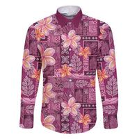 Pink Hawaii Plumeria With Tropical Flowers Motifs Family Matching Short Sleeve Bodycon Dress and Hawaiian Shirt