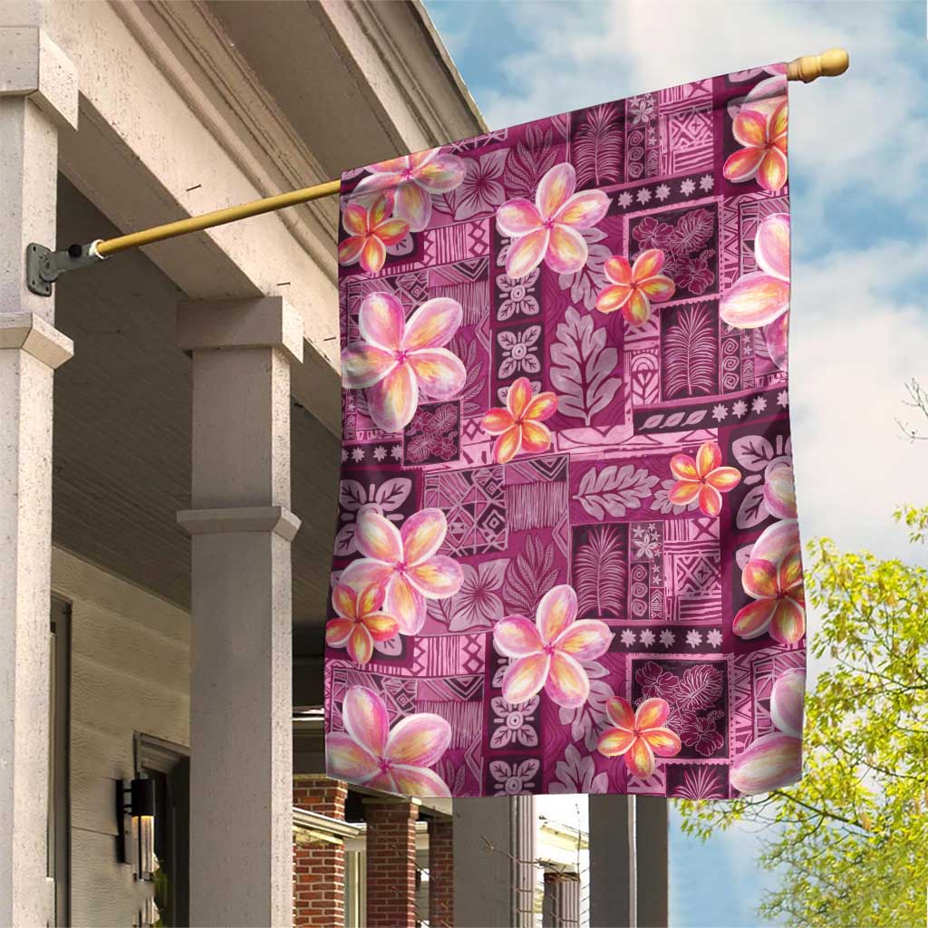 Pink Hawaii Plumeria With Tropical Flowers Motifs Garden Flag