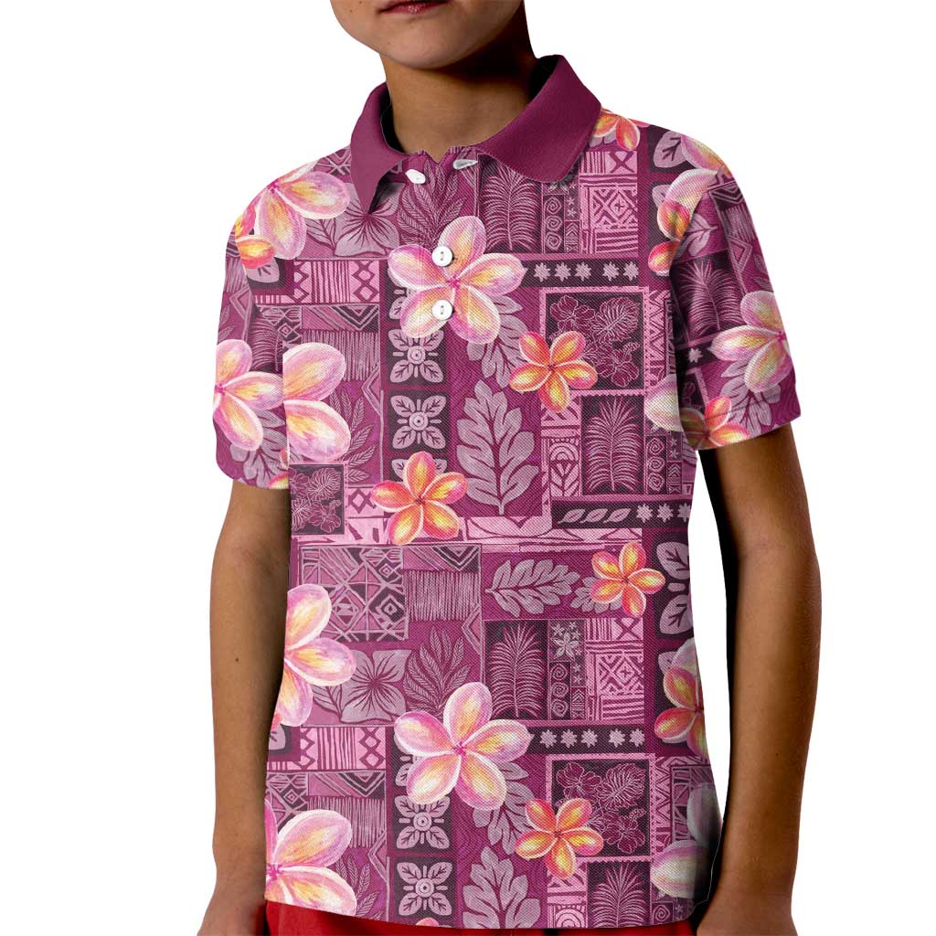 Pink Hawaii Plumeria With Tropical Flowers Motifs Kid Polo Shirt LT14 Kid Pink - Polynesian Pride