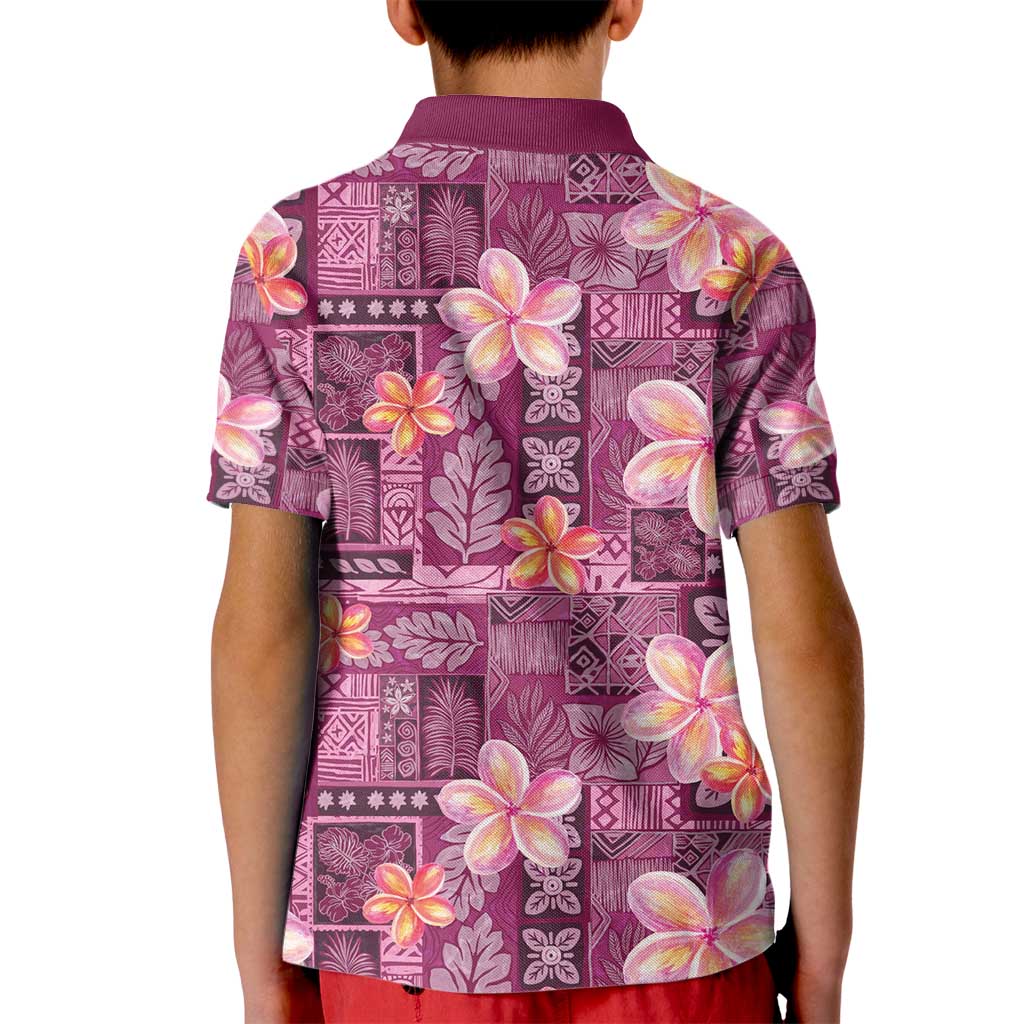 Pink Hawaii Plumeria With Tropical Flowers Motifs Kid Polo Shirt LT14 - Polynesian Pride