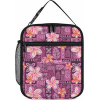 Pink Hawaii Plumeria With Tropical Flowers Motifs Lunch Bag LT14 10.2 × 8.3 × 4.3 inch Pink - Polynesian Pride