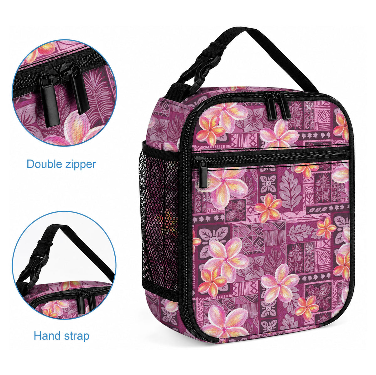 Pink Hawaii Plumeria With Tropical Flowers Motifs Lunch Bag LT14 - Polynesian Pride