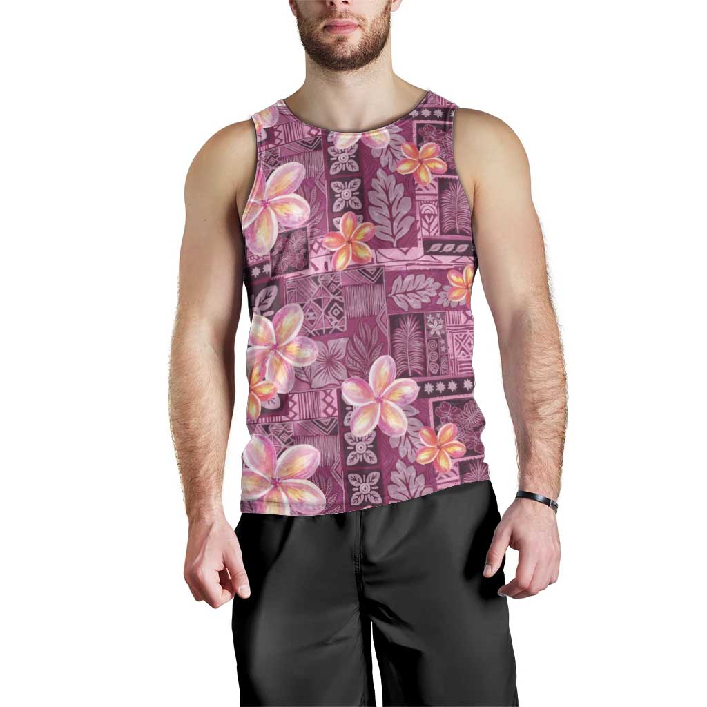 Pink Hawaii Plumeria With Tropical Flowers Motifs Men Tank Top LT14 - Polynesian Pride