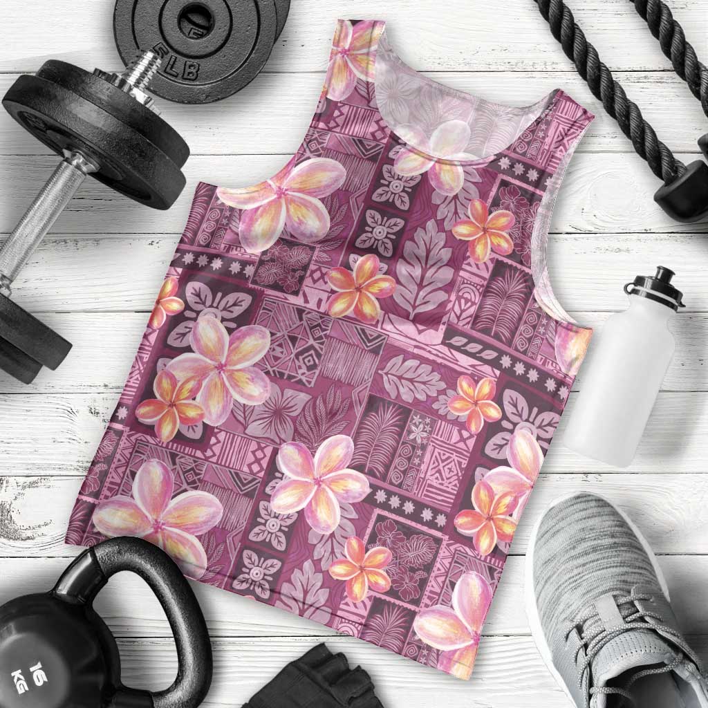 Pink Hawaii Plumeria With Tropical Flowers Motifs Men Tank Top LT14 - Polynesian Pride