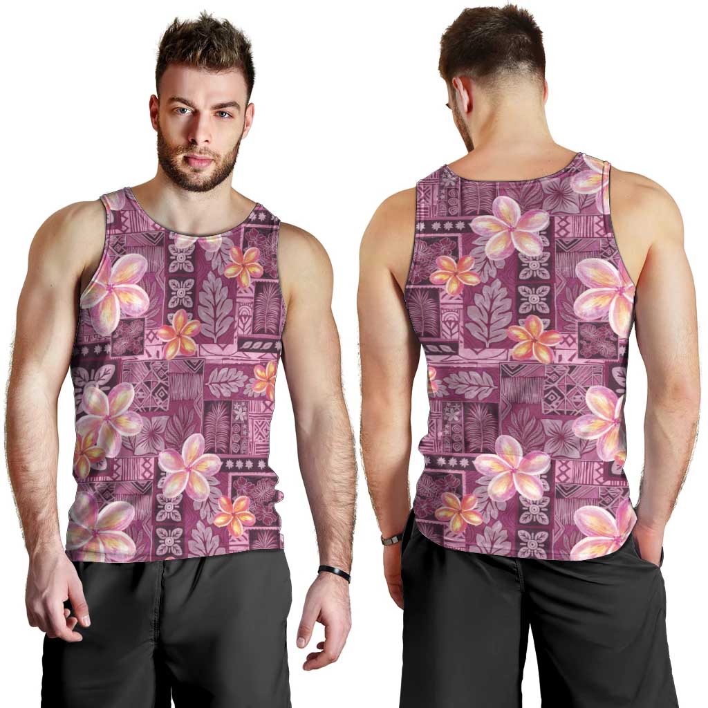 Pink Hawaii Plumeria With Tropical Flowers Motifs Men Tank Top LT14 - Polynesian Pride