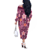 Pink Hawaii Plumeria With Tropical Flowers Motifs Off The Shoulder Long Sleeve Dress LT14 - Polynesian Pride