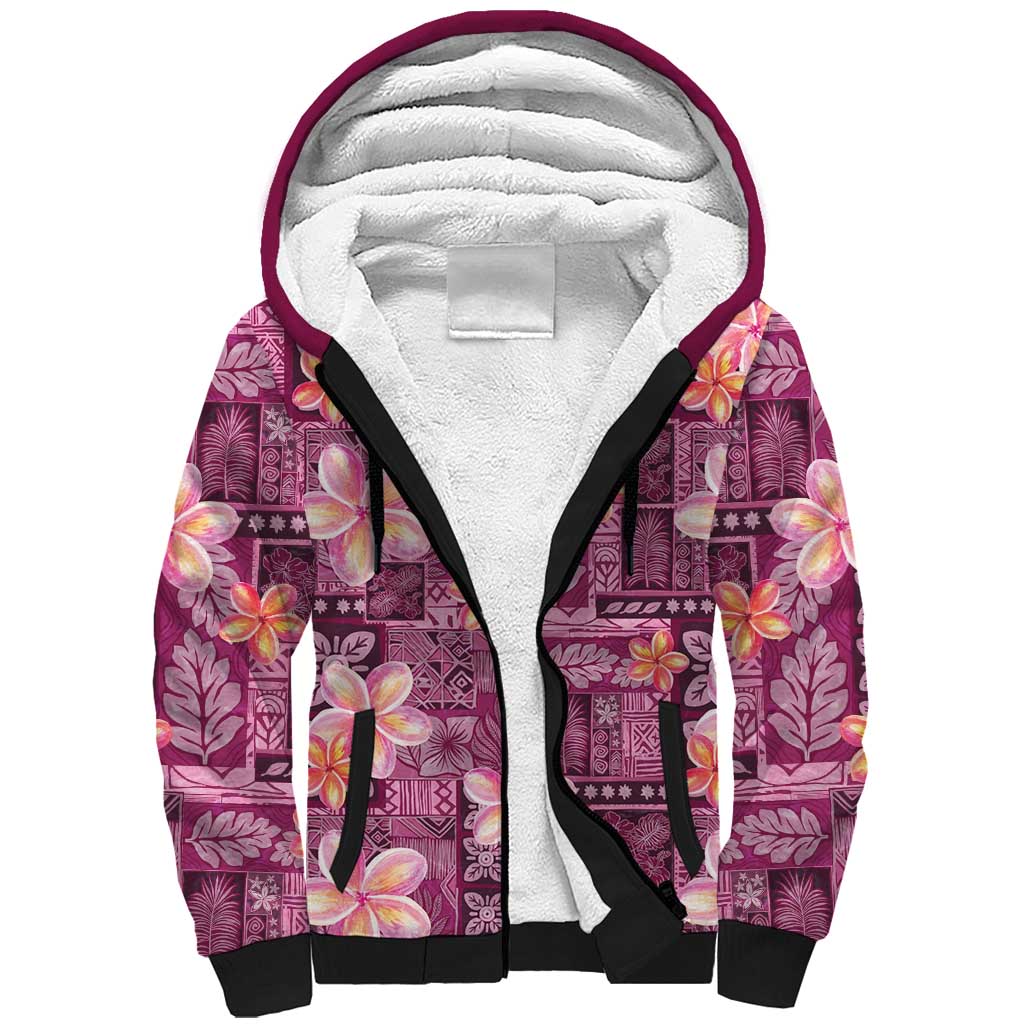 Pink Hawaii Plumeria With Tropical Flowers Motifs Sherpa Hoodie LT14 Unisex Pink - Polynesian Pride