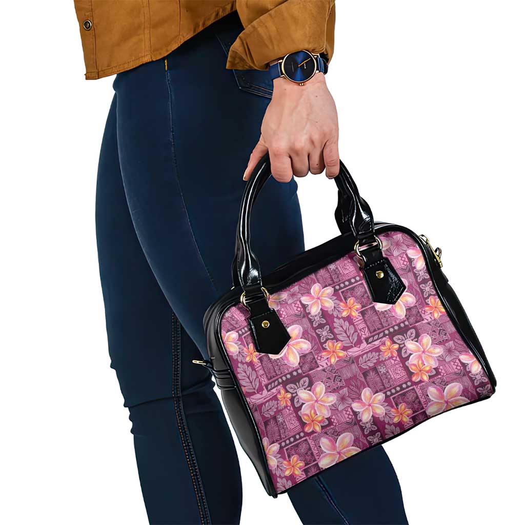 Pink Hawaii Plumeria With Tropical Flowers Motifs Shoulder Handbag