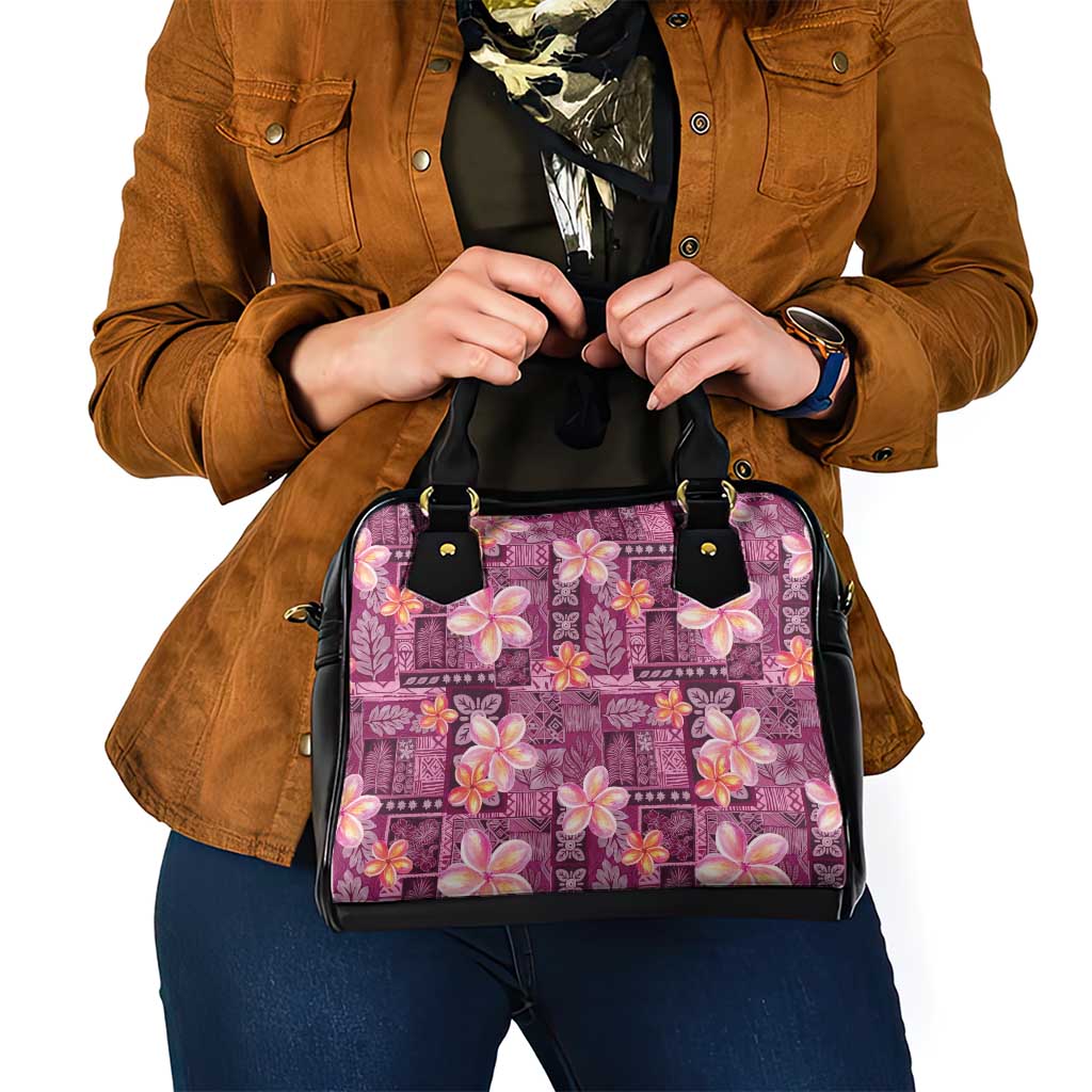 Pink Hawaii Plumeria With Tropical Flowers Motifs Shoulder Handbag
