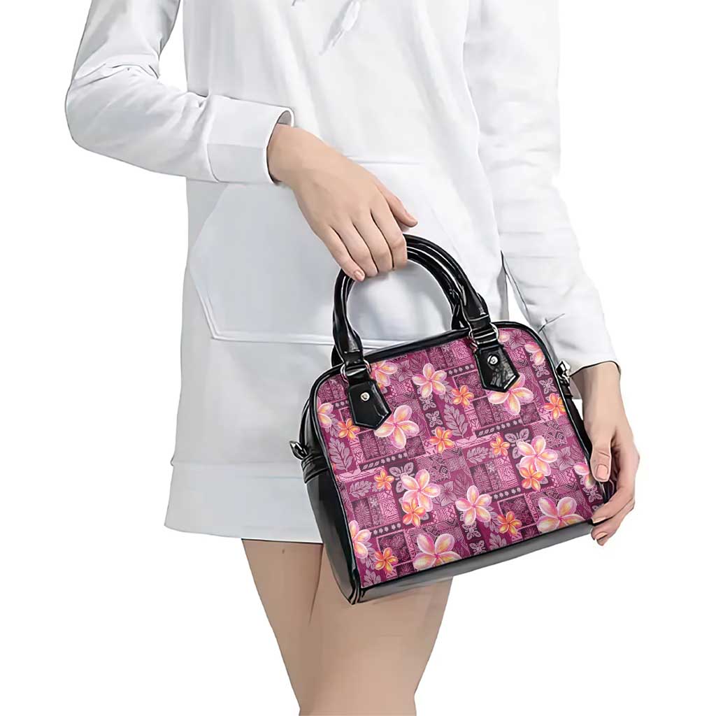 Pink Hawaii Plumeria With Tropical Flowers Motifs Shoulder Handbag