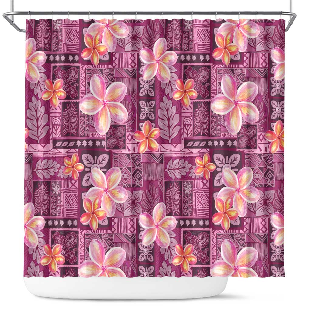 Pink Hawaii Plumeria With Tropical Flowers Motifs Shower Curtain LT14 Pink - Polynesian Pride