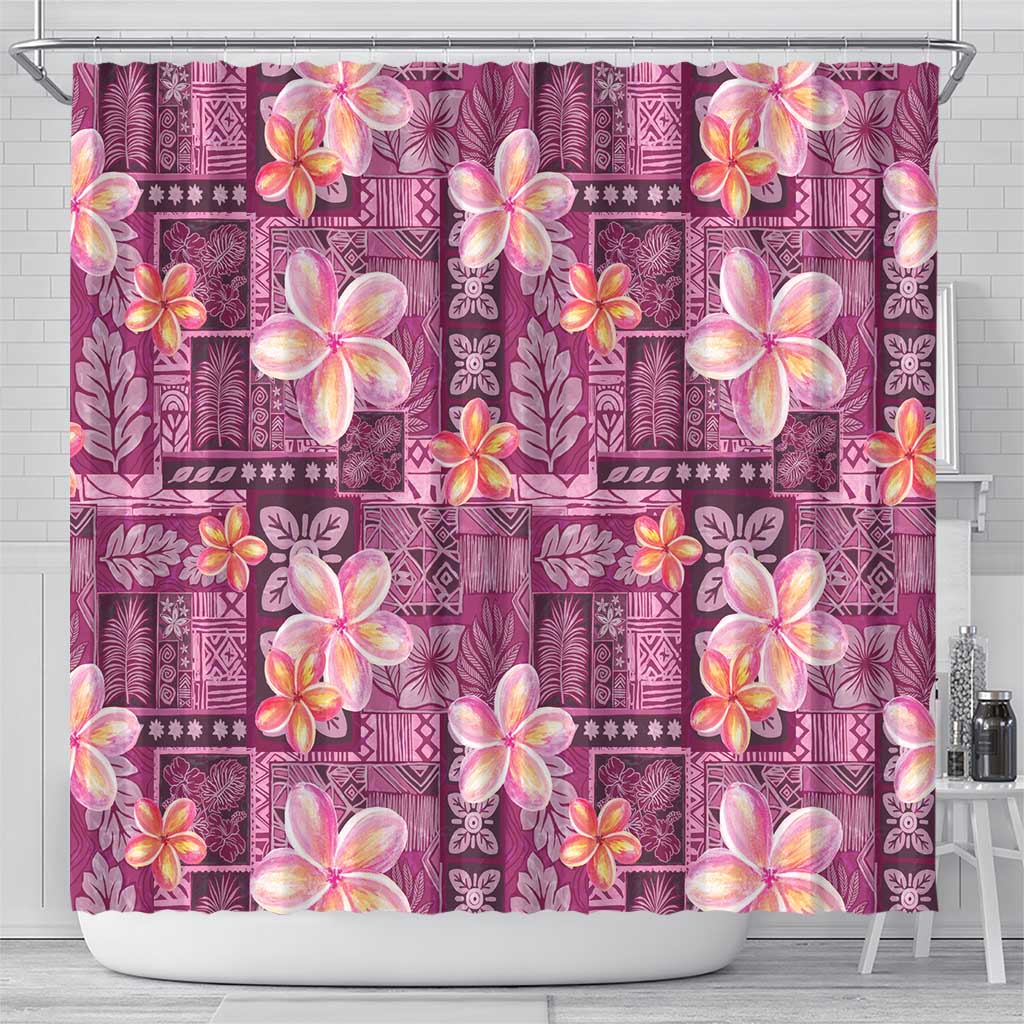 Pink Hawaii Plumeria With Tropical Flowers Motifs Shower Curtain LT14 - Polynesian Pride