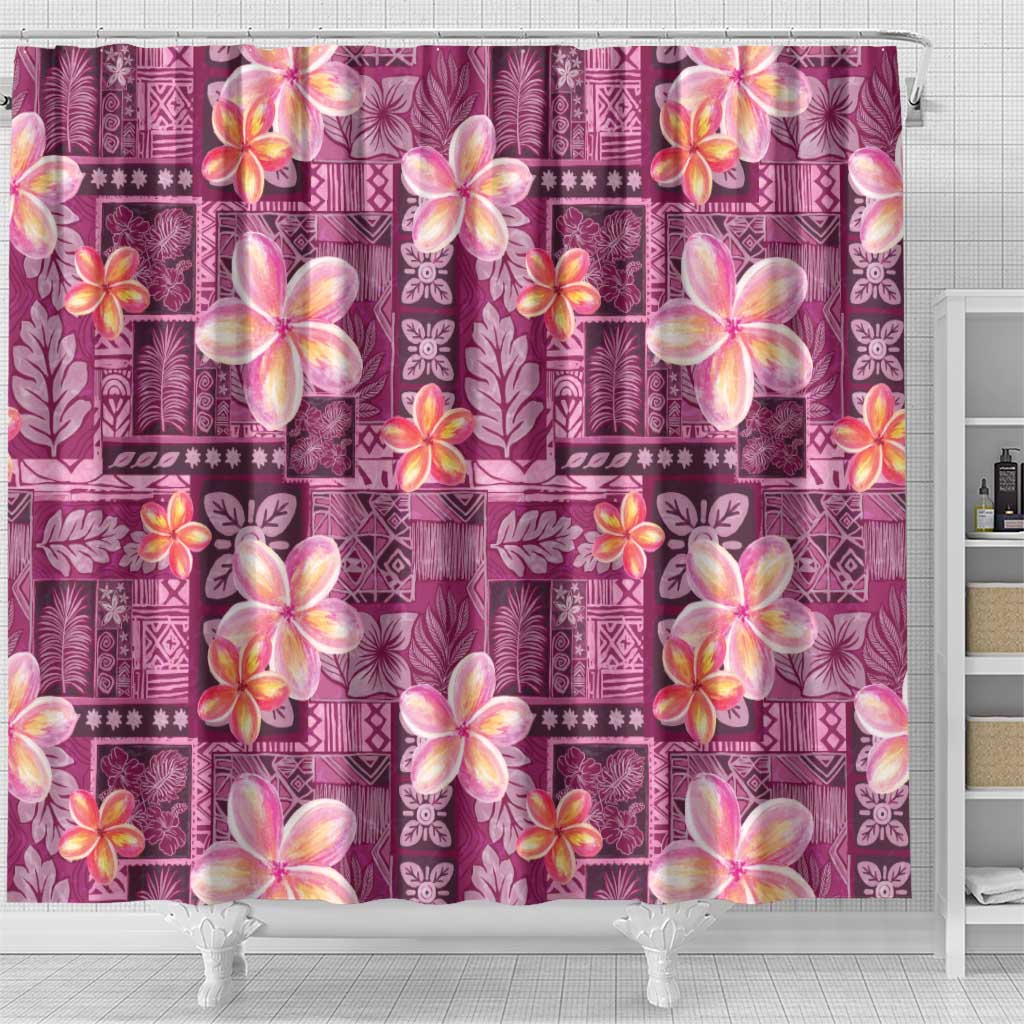 Pink Hawaii Plumeria With Tropical Flowers Motifs Shower Curtain LT14 - Polynesian Pride