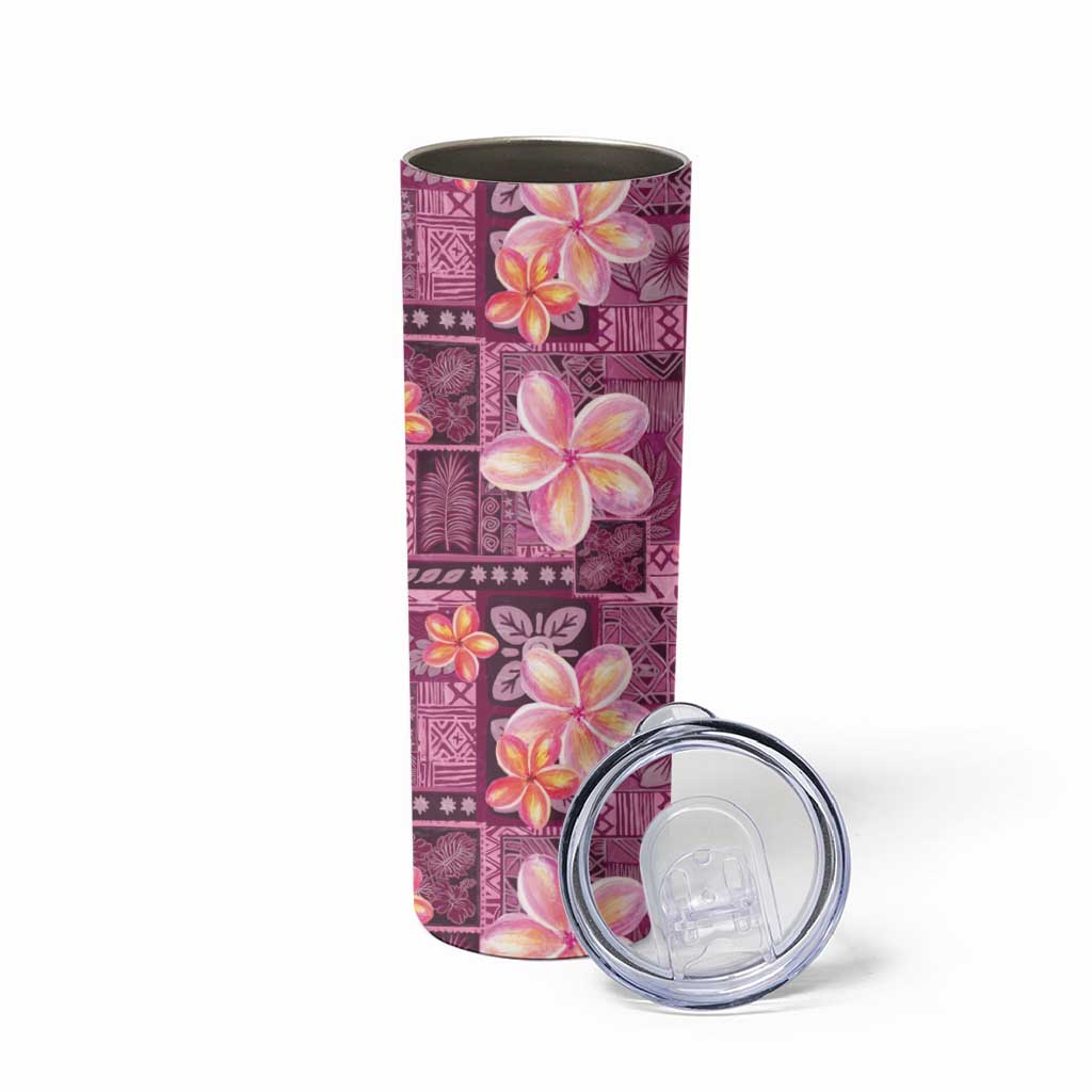 Pink Hawaii Plumeria With Tropical Flowers Motifs Skinny Tumbler LT14 - Polynesian Pride