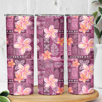 Pink Hawaii Plumeria With Tropical Flowers Motifs Skinny Tumbler LT14 - Polynesian Pride