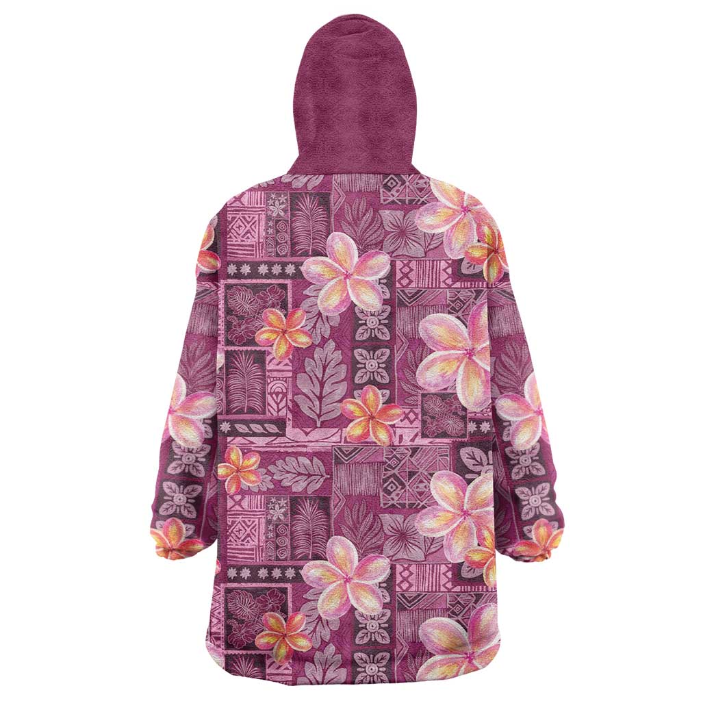 Pink Hawaii Plumeria With Tropical Flowers Motifs Wearable Blanket Hoodie LT14 - Polynesian Pride